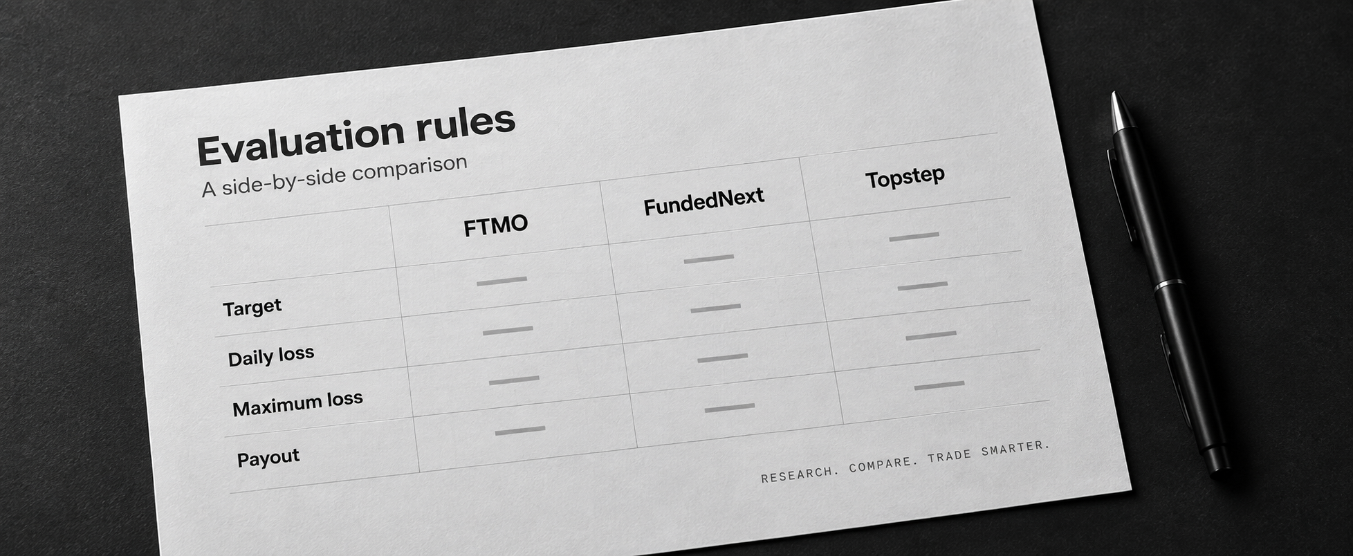 Evaluation rules laid out side by side on a monochrome research sheet.