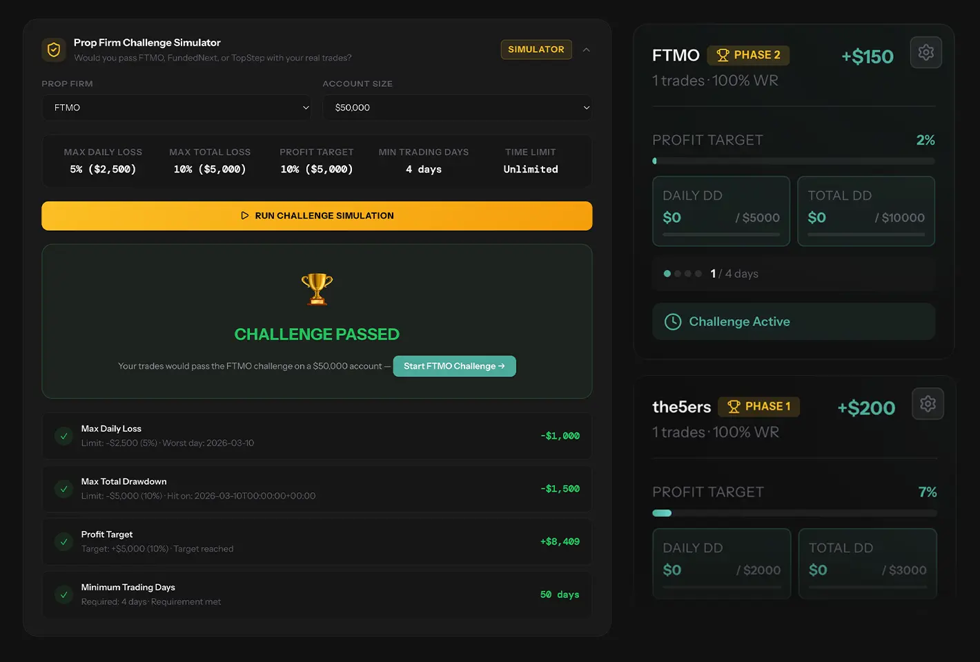 Prop firm simulator preview