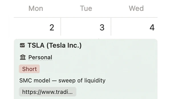 Review trades on calendar