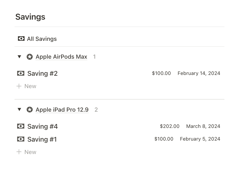 Savings — Reserved Funds Tracker